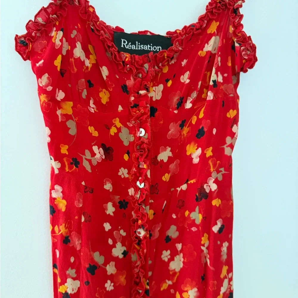 Realisation Juliet Rouge Red Silk Floral Midi Dress Size XS - Picture 12 of 12